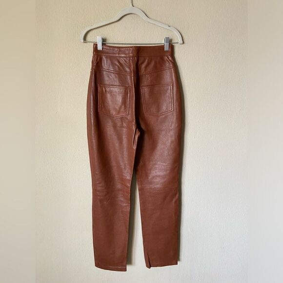 Lpa Leather Brown Pants Straight Leg High Waisted Size XS - Picture 6 of 10